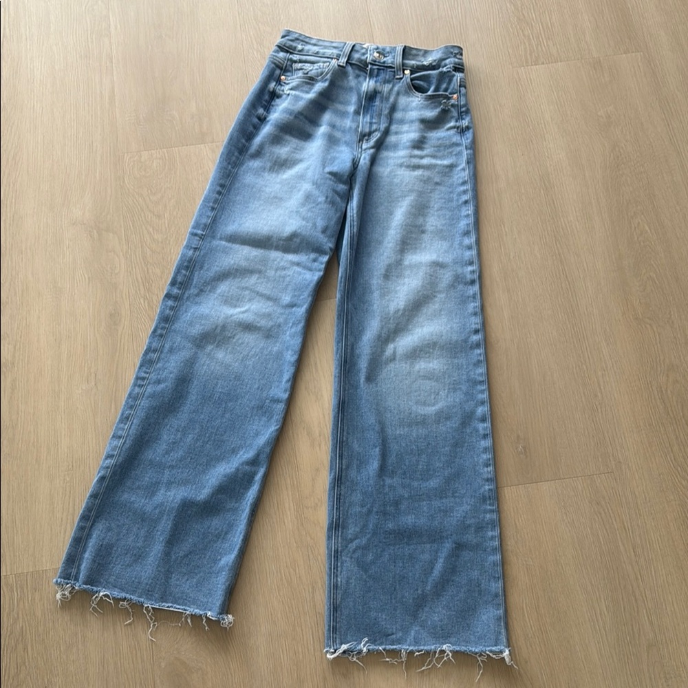 PAIGE Blue Flare Wide-Leg Jeans High-Waisted